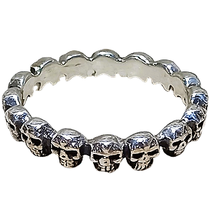 Anel De Prata 925 Inteiriço Caveira Caveirinhas