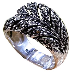 Anel de Prata 925 Folha com Marcassitas No. 15/16