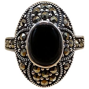 Anel de Prata 925 Oval com Marcassitas e Ônix No. 16