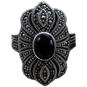 Anel De Prata 925 Com Marcassitas e Ônix 6,2g No.18