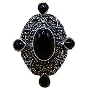 Anel De Prata 925 Com Marcassitas e Ônix 5g No. 19