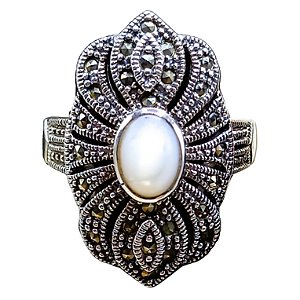 Anel De Prata 925 Com Marcassitas e Madrepérola No. 17