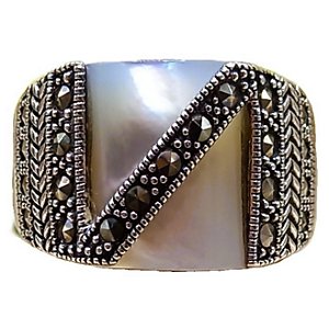 Anel De Prata 925 Com Marcassitas e Madrepérola Retangular No. 17