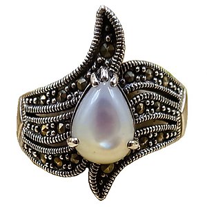 Anel De Prata 925 Com Marcassitas e Madrepérola 7g No. 18