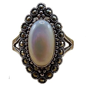 Anel De Prata 925 Com Marcassitas e Madrepérola Oval 5g No. 19