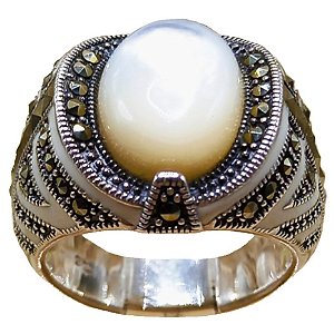 Anel de Prata 925 com Marcassitas e Madrepérola 12,5g No. 19/20