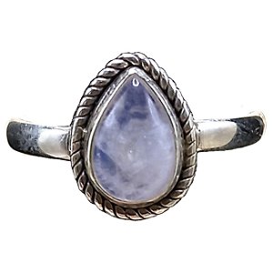Anel De Prata 925 Com Gota de Pedra da Lua Natural