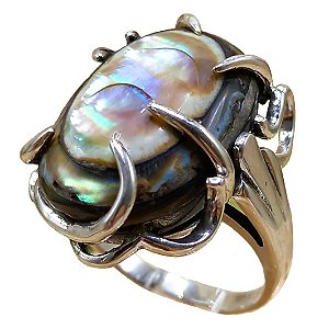 Anel Garras De Prata 925 e Abalone No. 21