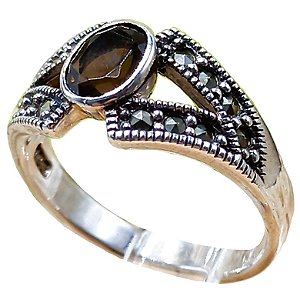 Anel De Prata 925 Com Marcassitas e Quartzo Fumê No. 19