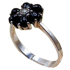 Anel Florzinha De Prata 925 Com Marcassitas e Ônix No. 18