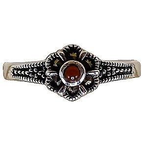 Anel Florzinha De Prata 925 Com Marcassitas e Ágata Vermelha No. 16/17