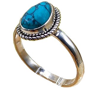 Anel De Prata 925 Com Pedra Turquesa No. 17