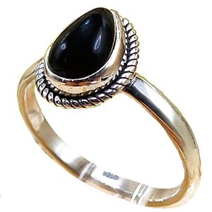 Anel De Prata 925 Gota Pedra Natural Ônix No. 18