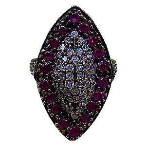 Anel Turco Prata 925 e Bronze Zircônias Pink e Cristal No.17