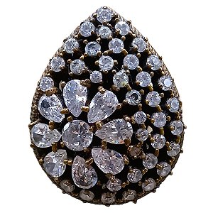 Máxi Anel Turco de Prata 925 e Bronze Gota Flor Cristal No.22/23