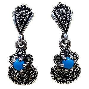 Brinco de Prata 925 Florzinha Turquesa com Marcassitas