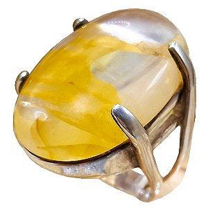 Anel De Prata 925 Maracujá Com Pedra Natural Quartzo Citrino No. 18/19