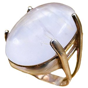Anel De Prata 925 com Pedra Quartzo Cristal Leitoso No. 21/22