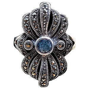 Anel De Prata 925 Com Marcassitas e Topázio Azul No. 17