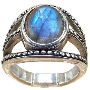 Anel de Prata 925 com Pedra Natural Labradorita Oval 8g
