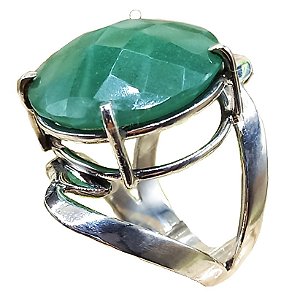 Anel de Prata 925 com Pedra Quartzo Verde Lapidação Facetada