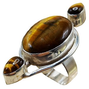 Máxi Anel De Prata 925 Com Pedra Olho de Tigre