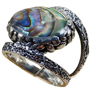 Anel de Prata 925 Trabalhado com Abalone Oval