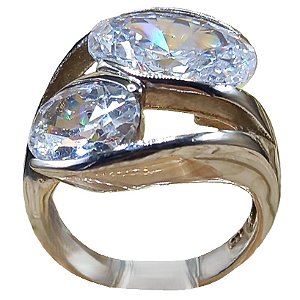 Anel de Prata 925 Dueto Zircônia Cristal 9,9g