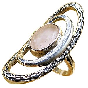 Máxi Anel de Prata 925 com Pedra Quartzo Rosa