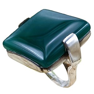 Máxi Anel de Prata 925 Quadrado com Pedra Calcedônia Verde