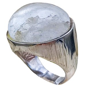 Anel de Prata 925 e Pedra Quartzo Cristal Oval