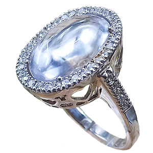 Anel de Prata 925 Cabochão Pedra Quartzo 12g