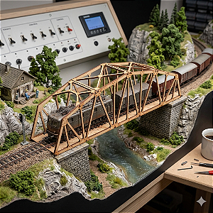 Ponte Metálica c Pilares para maquetes de ferromodelismo - Ho 1:87 / mdf p/ Pintura