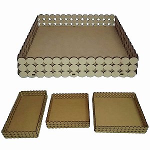 Trio Bandeja Lateral Para Pérolas 3 Fileiras Mdf Crú