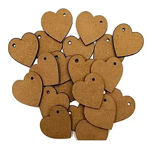 Aplique Coração c/ Furo Mdf Crú/ Branco Recorte Laser