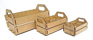 Trio De Caixote De Feira Mdf Crú Enfeite Festa Rústica.