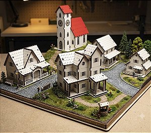 Kit 5 Casinhas Maquete Modelismo Ho 1:87 Mdf Iluminação.