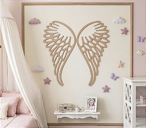 Par Asas Anjo Vazada Batizado Aplique Em Mdf 3mm Parede