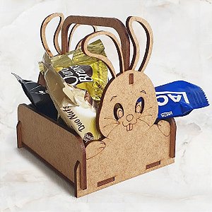 Kit Cesta de Bombom Decoração Rústica Casa Enfeites em MDF para Festa e Eventos de Páscoa Infantil Criança Coelhinho Fofinho para Pintura
