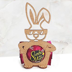 Kit Porta Bombom de Coelhinho Malandrinho Charmoso para Páscoa Decoração Rústica Casa Enfeites em MDF Ótimo para decorar sua mesa