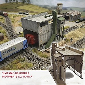 Terminal de Grãos pré Moldado Moderno escala HO 1/87 Ferromodelismo/ Maquetes/ Dioramas p/ Pintura