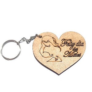 Chaveiro Lembrancinha Coração Feliz Dia das Mães com Bebê Presente Mdf