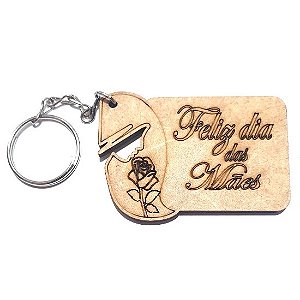 Chaveiro Lembrancinha Coração Feliz Dia das Mães com Rosa Presente Mdf