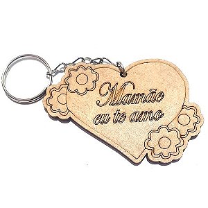 Chaveiro Lembrancinha Coração Mamãe te Amo Coração Flor Presente Mdf