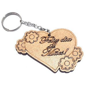 Chaveiro Lembrancinha Feliz Dia das Mães Coração com Flor Presente Mdf