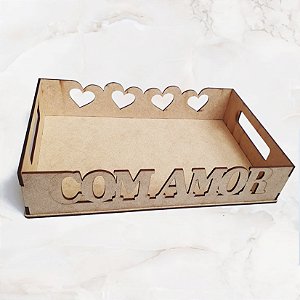 Kit Bandejas Mdf Com Amor p/ Cestas Café da Manha, Dia Das Mães/ Dia dos Pais/ Dia dos Namorados, Festa Celebração