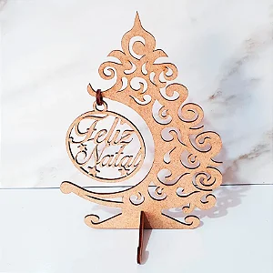 Árvore de Natal Decoração de Mesa com Pingente Feliz Natal MDF Cortado a Laser
