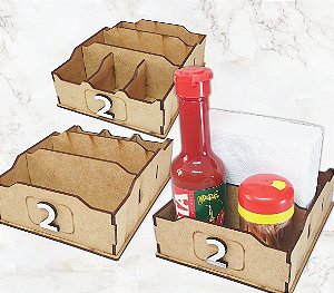 Porta Guardanapos e Tempêros Mdf Crú Lanchonete Restaurante Bar.