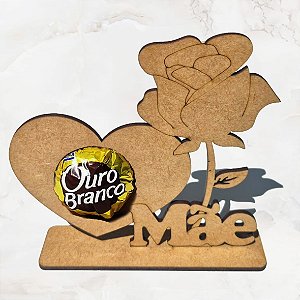 Kit Porta Bombom Coração Rosa Flor Mãe, Lembrancinha, Celebrações, Dia das Mães, Dia dos Namorados, Aniversário MDF
