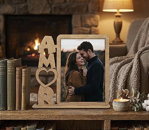 Porta Retrato Amor Foto 15x10 em MDF Decorativo Presente para Casal, Namorados e Noivos